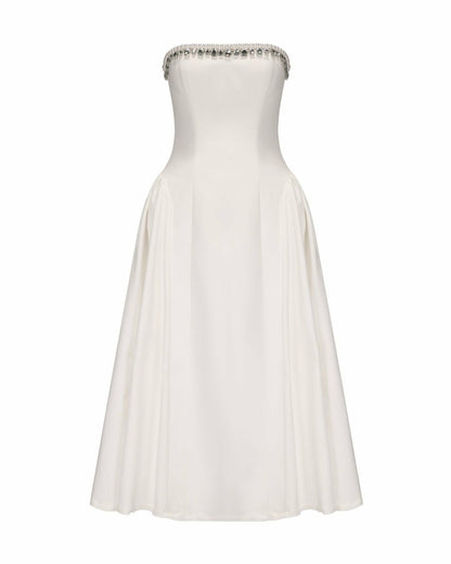 Nana Jacqueline Nicolette Dress: White Midi Dress for Bridal Shower White
