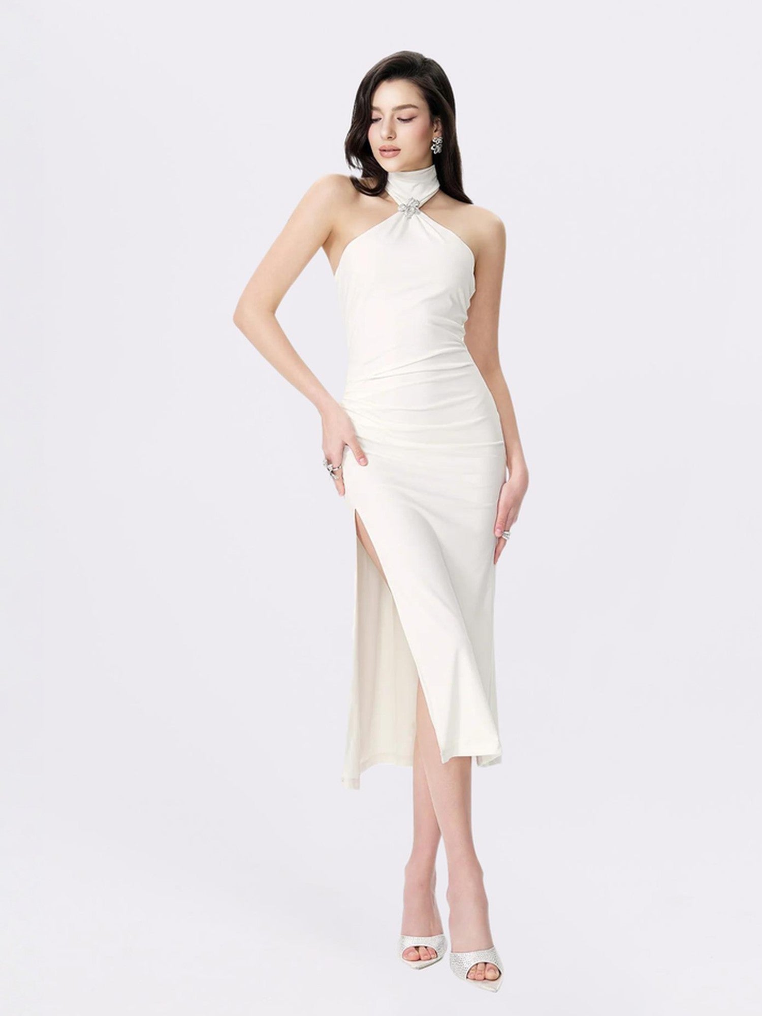 Nana Jacqueline Eliana Dress: White Midi Dress for Rehearsal Dinner White