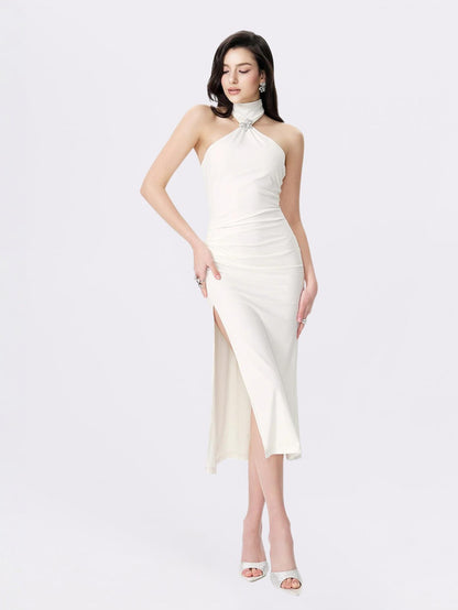 Nana Jacqueline Eliana Dress: White Midi Dress for Rehearsal Dinner White