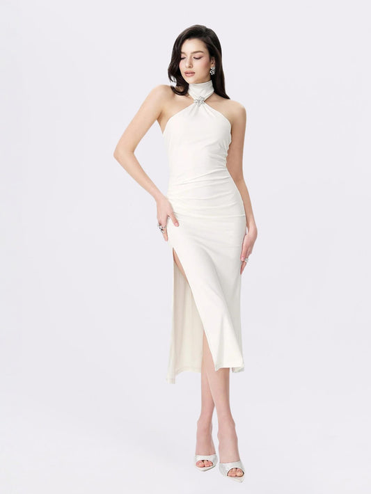 Nana Jacqueline Eliana Dress: White Midi Dress for Rehearsal Dinner White