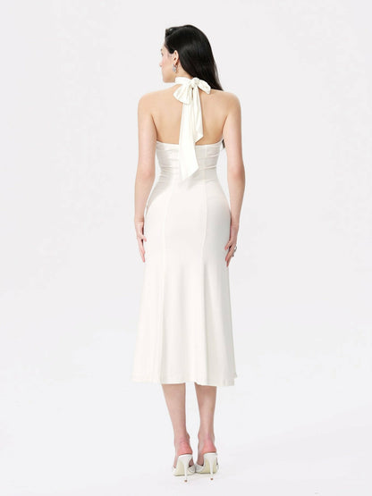 Nana Jacqueline Eliana Dress: White Midi Dress for Rehearsal Dinner White