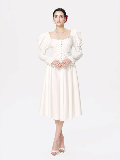 Nana Jacqueline Livia Dress: White Midi Dress for Bridal Shower White