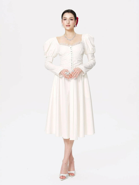 Nana Jacqueline Livia Dress: White Midi Dress for Bridal Shower White