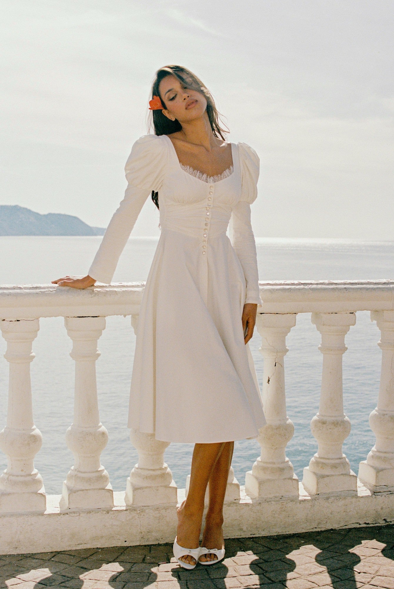 Nana Jacqueline Livia Dress: White Midi Dress for Bridal Shower White