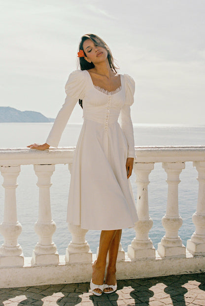 Nana Jacqueline Livia Dress: White Midi Dress for Bridal Shower White