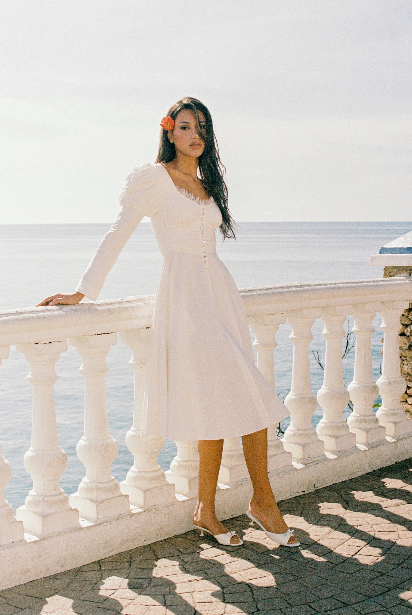 Nana Jacqueline Livia Dress: White Midi Dress for Bridal Shower White
