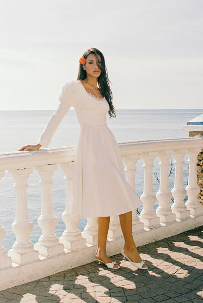 Nana Jacqueline Livia Dress: White Midi Dress for Bridal Shower White