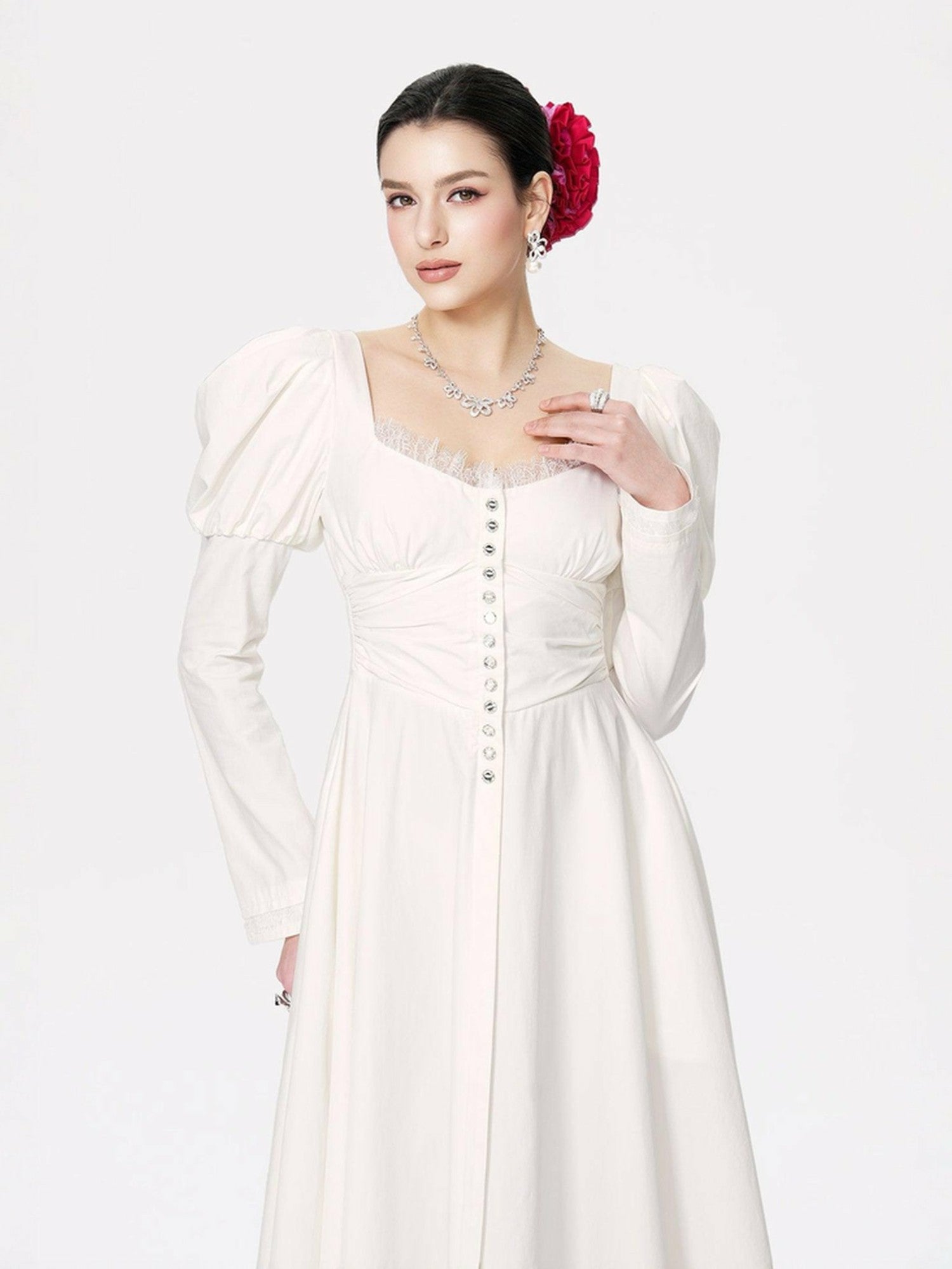 Nana Jacqueline Livia Dress: White Midi Dress for Bridal Shower White