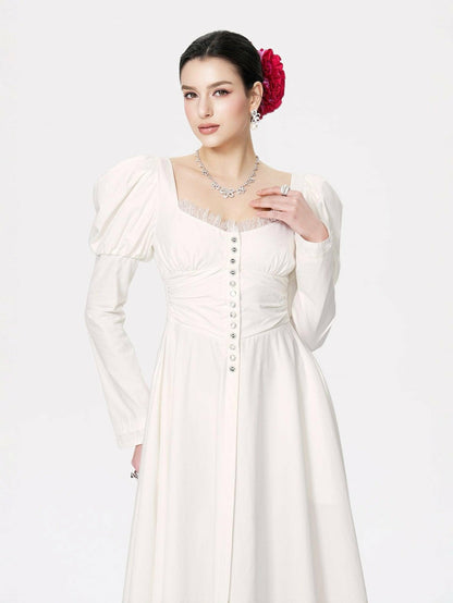 Nana Jacqueline Livia Dress: White Midi Dress for Bridal Shower White