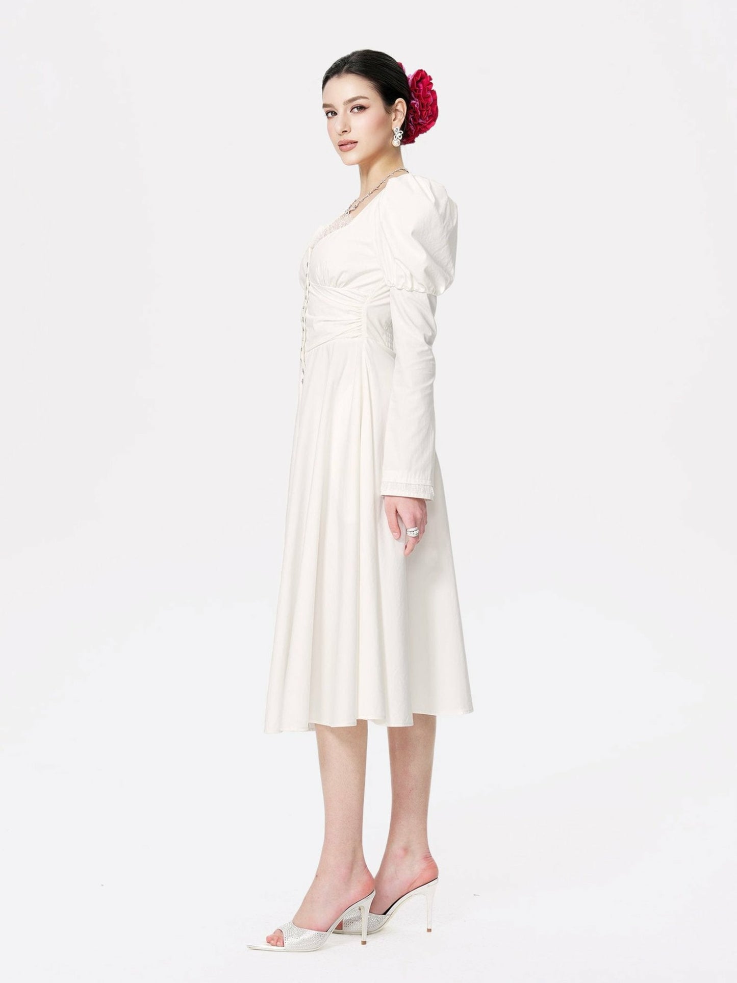 Nana Jacqueline Livia Dress: White Midi Dress for Bridal Shower White