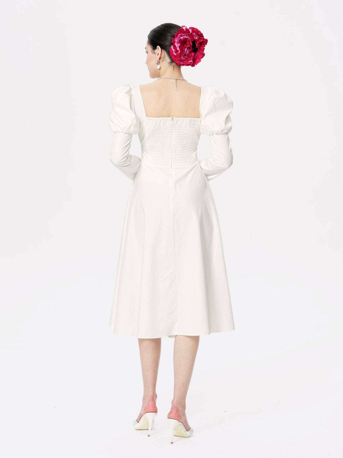 Nana Jacqueline Livia Dress: White Midi Dress for Bridal Shower White