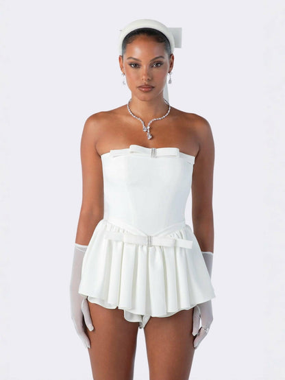 Nana Jacqueline Giselle Bow Jumpsuit: White Jumpsuit for Engagement Party White
