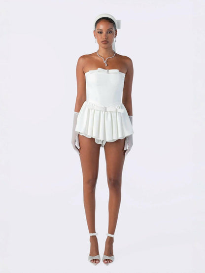 Nana Jacqueline Giselle Bow Jumpsuit: White Jumpsuit for Engagement Party White