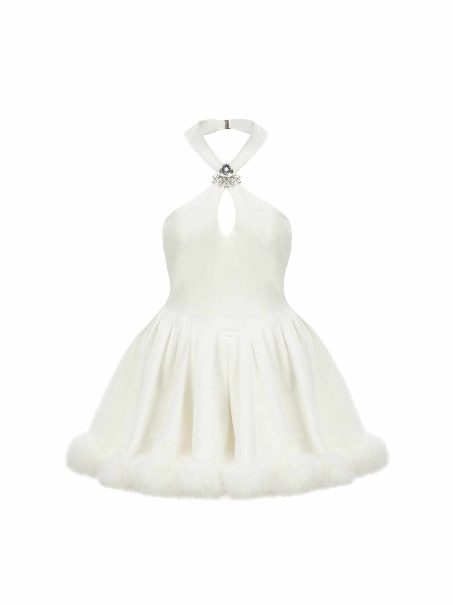 Nana Jacqueline Juliet Velvet Halter Dress: White Mini Dress for Bridal Shower White