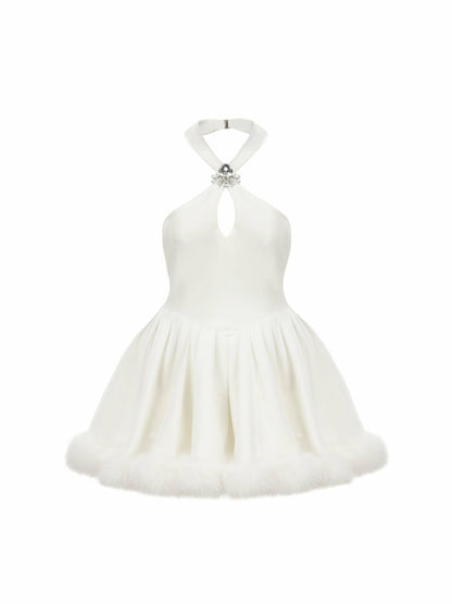 Nana Jacqueline Juliet Velvet Halter Dress: White Mini Dress for Bridal Shower White