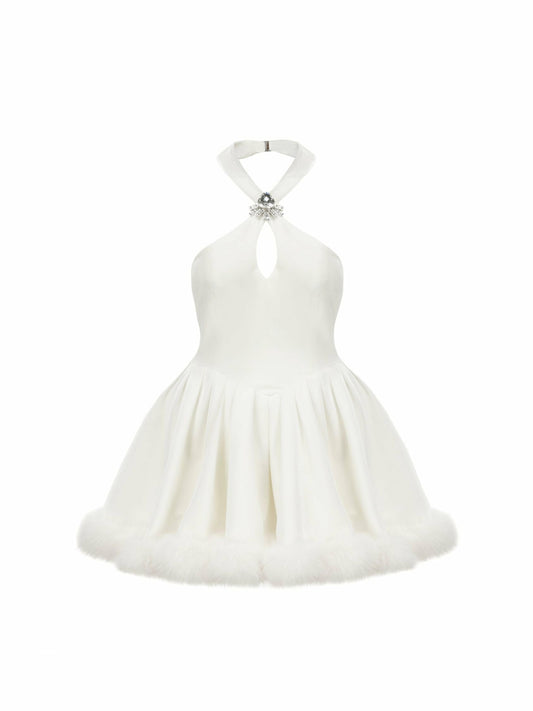 Nana Jacqueline Juliet Velvet Halter Dress: White Mini Dress for Bridal Shower White