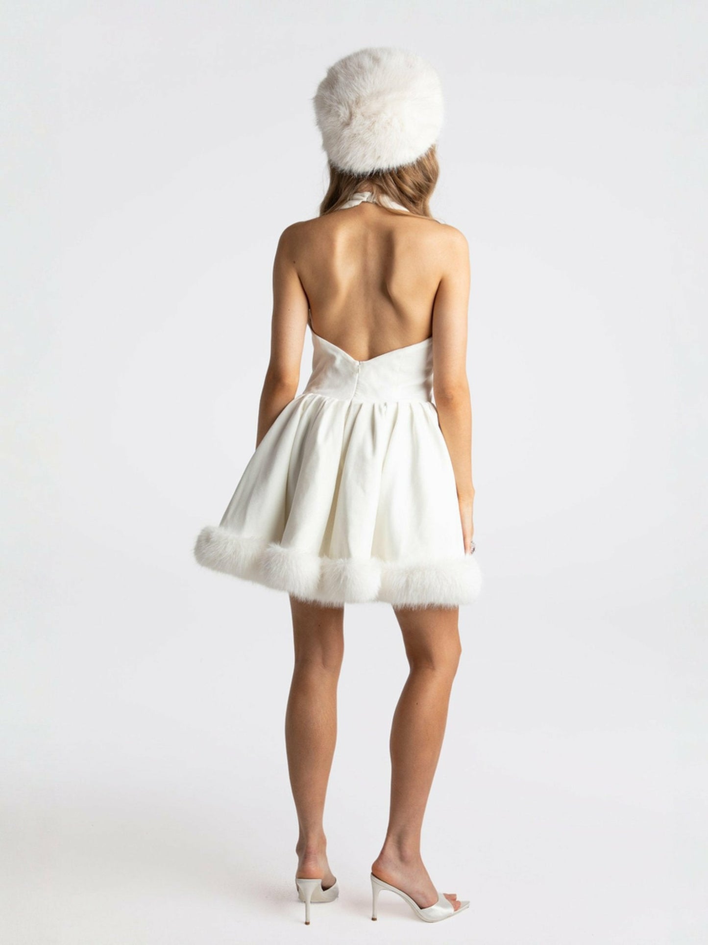 Nana Jacqueline Juliet Velvet Halter Dress: White Mini Dress for Bridal Shower White