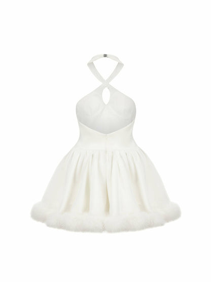 Nana Jacqueline Juliet Velvet Halter Dress: White Mini Dress for Bridal Shower White