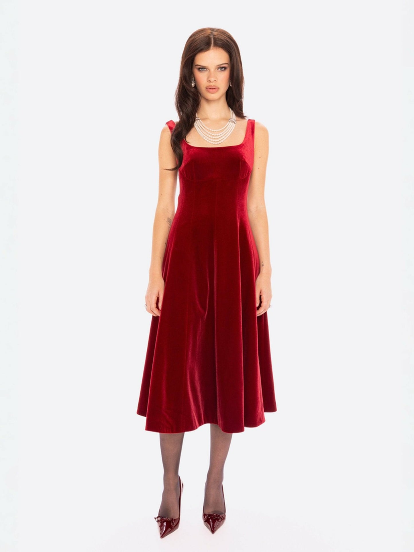 Nana Jacqueline Eleanora Velvet Maxi Dress: Red Maxi Dress for Formal Events Red