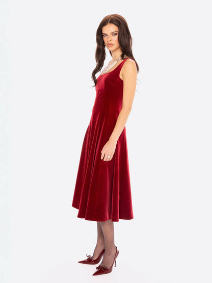 Nana Jacqueline Eleanora Velvet Maxi Dress: Red Maxi Dress for Formal Events Red