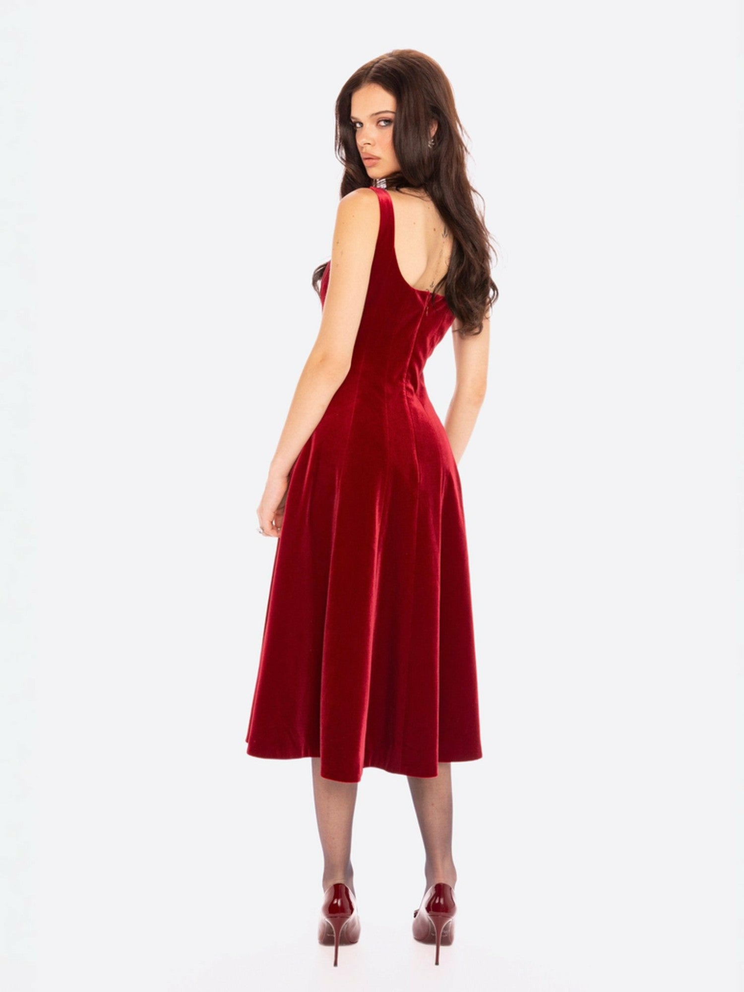 Nana Jacqueline Eleanora Velvet Maxi Dress: Red Maxi Dress for Formal Events Red