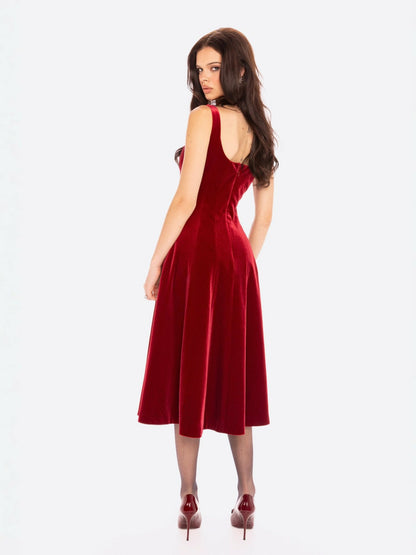 Nana Jacqueline Eleanora Velvet Maxi Dress: Red Maxi Dress for Formal Events Red