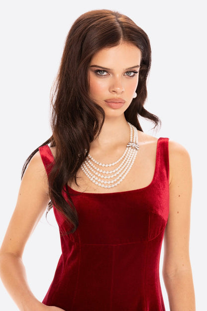 Nana Jacqueline Eleanora Velvet Maxi Dress: Red Maxi Dress for Formal Events Red