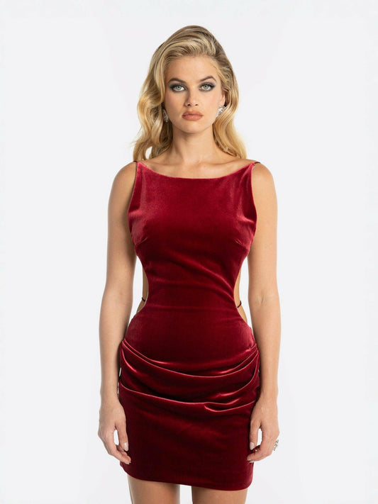 Nana Jacqueline Lucia Velvet Dress: Red Mini Dress for Cocktail Party Red