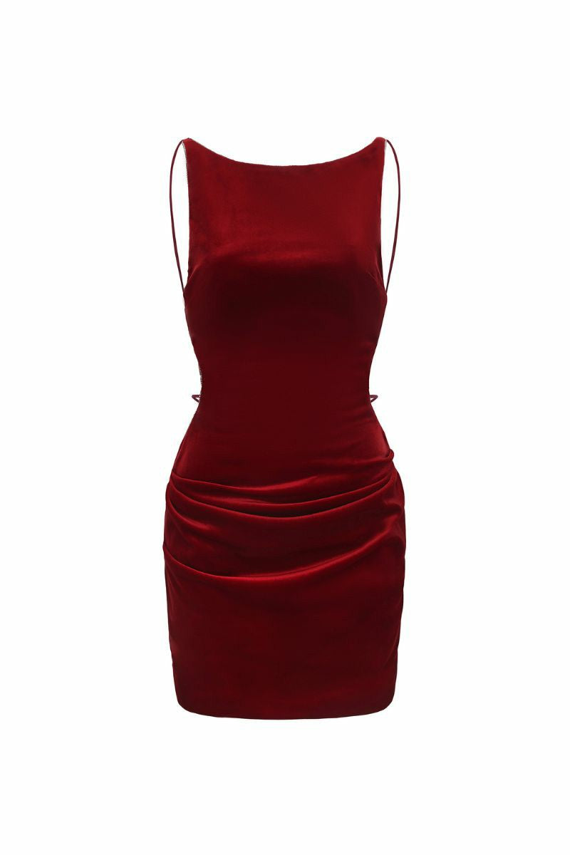 Nana Jacqueline Lucia Velvet Dress: Red Mini Dress for Cocktail Party Red