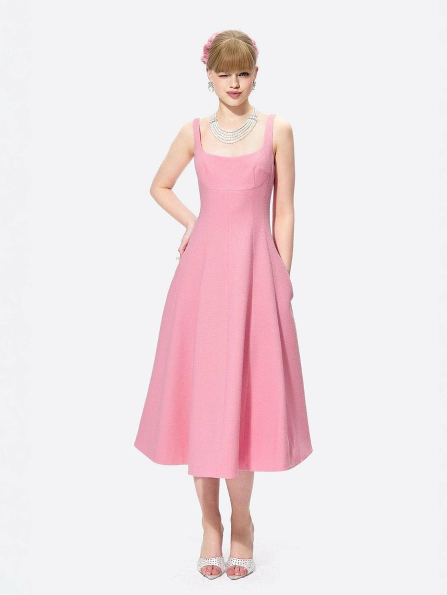 Nana Jacqueline Josephine Dress: Pink Midi Dress for Garden Parties Pink