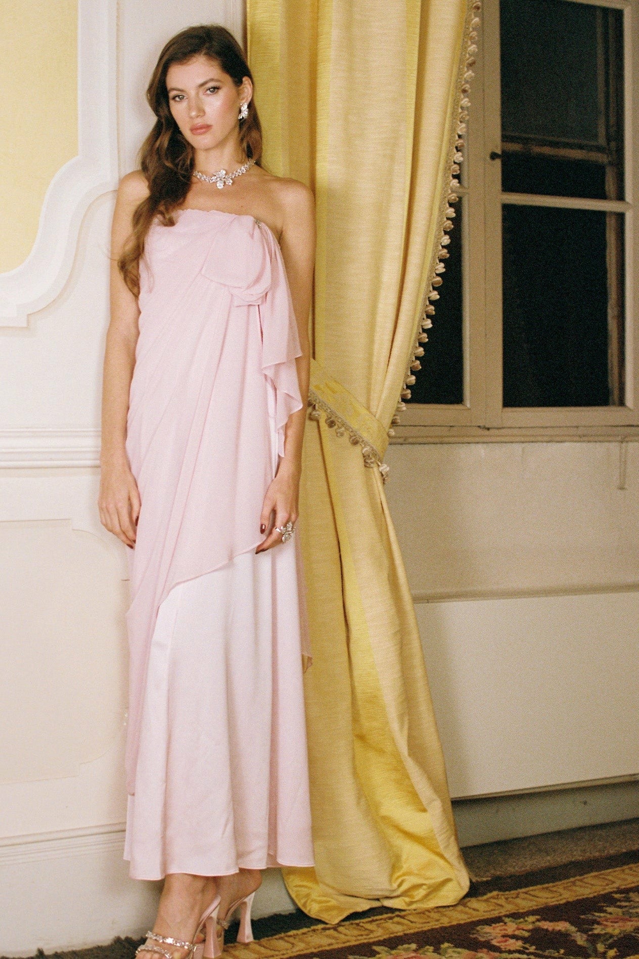 Nana Jacqueline Lindsey Dress: Pink Midi Dress for Garden Wedding Guest Pink