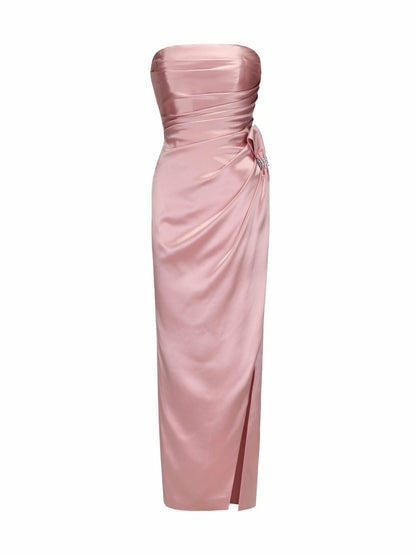 Nana Jacqueline Emilia Satin Dress: Pink Maxi Dress for Formal Wedding Guest Pink