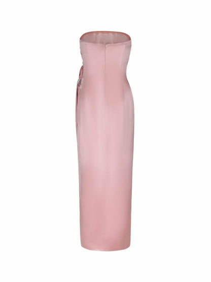 Nana Jacqueline Emilia Satin Dress: Pink Maxi Dress for Formal Wedding Guest Pink
