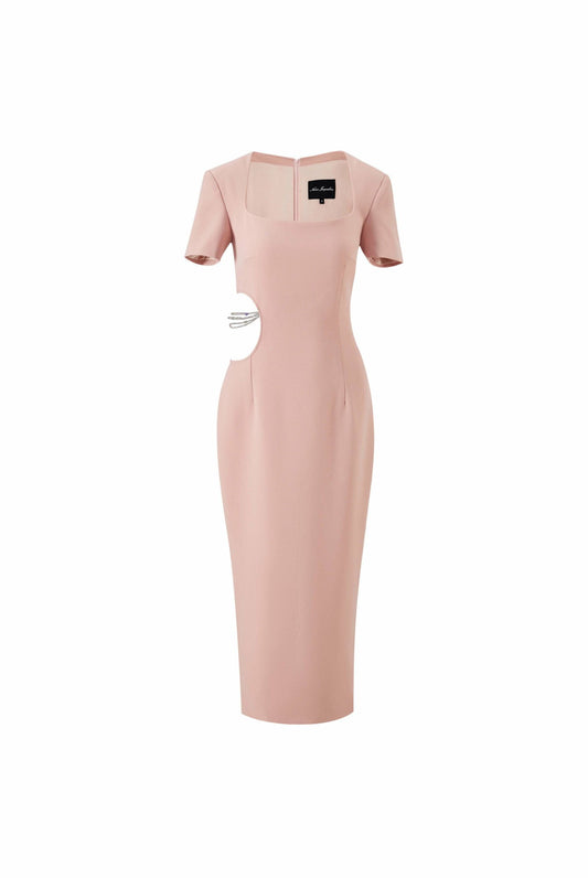 Nana Jacqueline Zoe Dress: Pink Midi Dress for Cocktail Party Pink