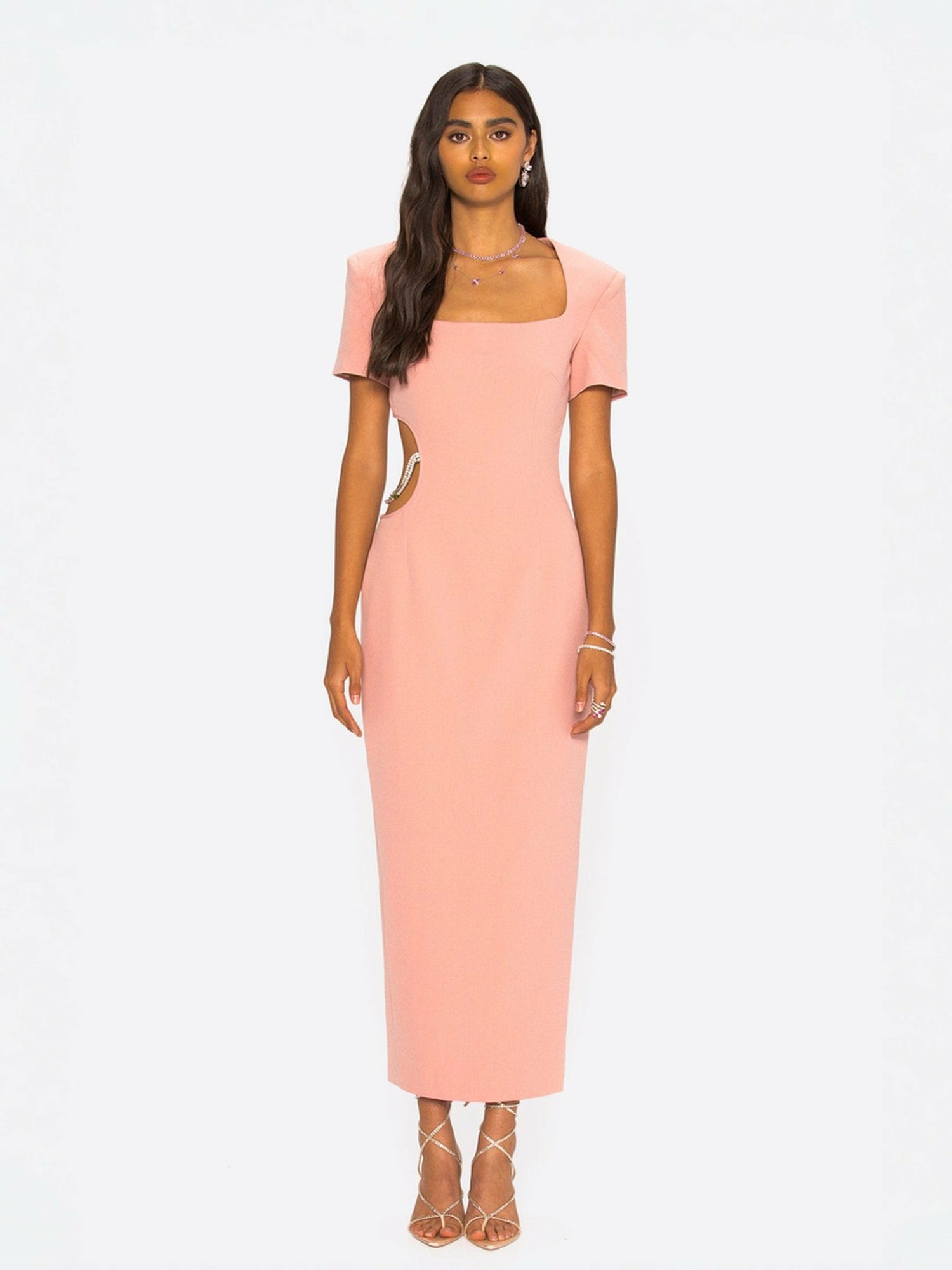 Nana Jacqueline Zoe Dress: Pink Midi Dress for Cocktail Party Pink