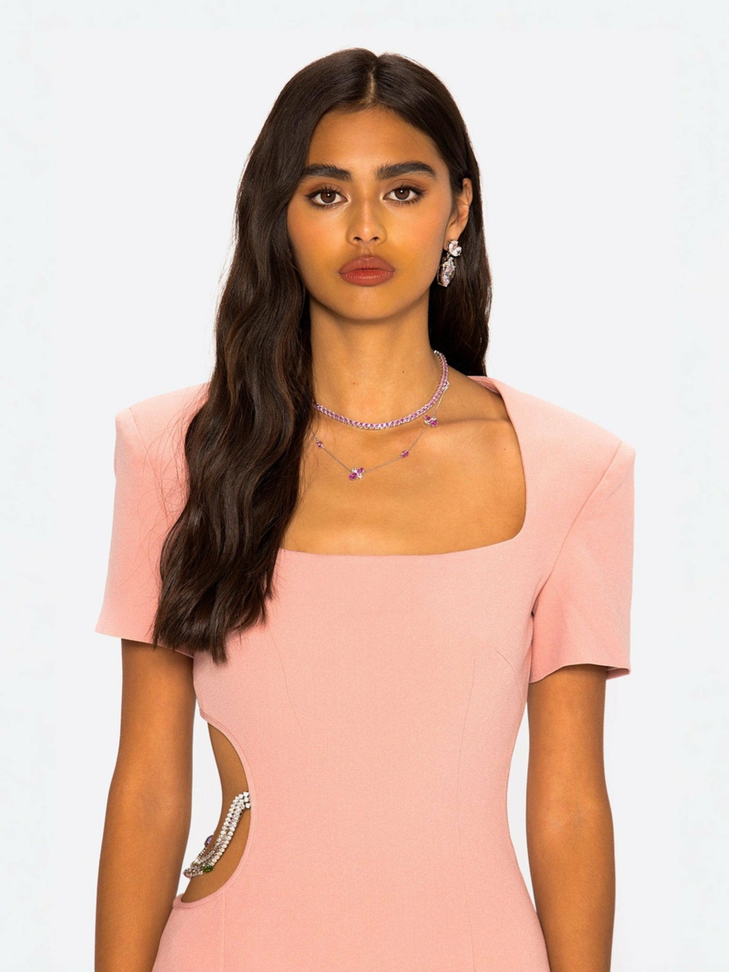 Nana Jacqueline Zoe Dress: Pink Midi Dress for Cocktail Party Pink