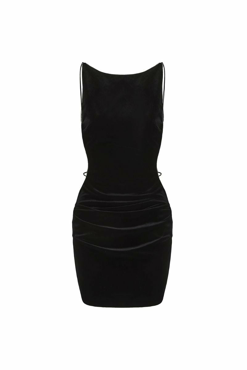 Nana Jacqueline Lucia Velvet Dress: Black Mini Dress for Cocktail Party Black