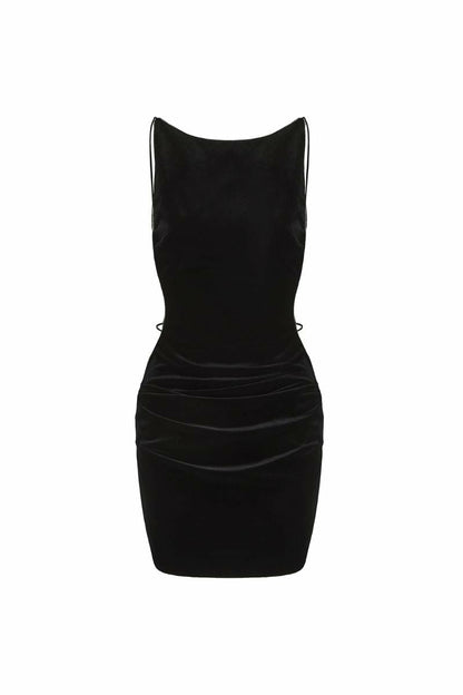 Nana Jacqueline Lucia Velvet Dress: Black Mini Dress for Cocktail Party Black