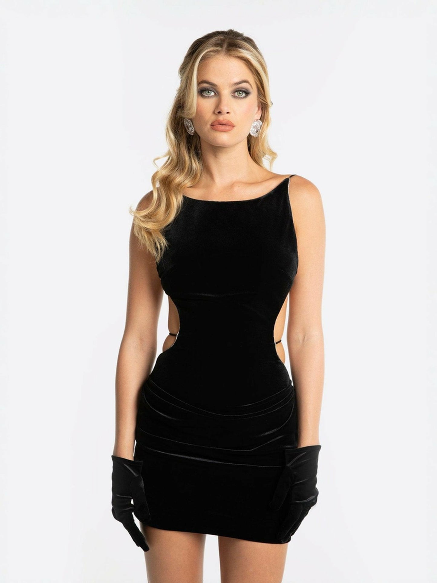 Nana Jacqueline Lucia Velvet Dress: Black Mini Dress for Cocktail Party Black