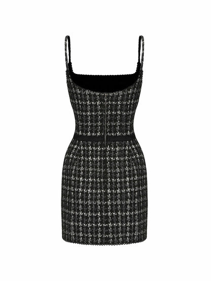 Nana Jacqueline Talia Tweed Dress: Black Mini Dress for Cocktail Party Black