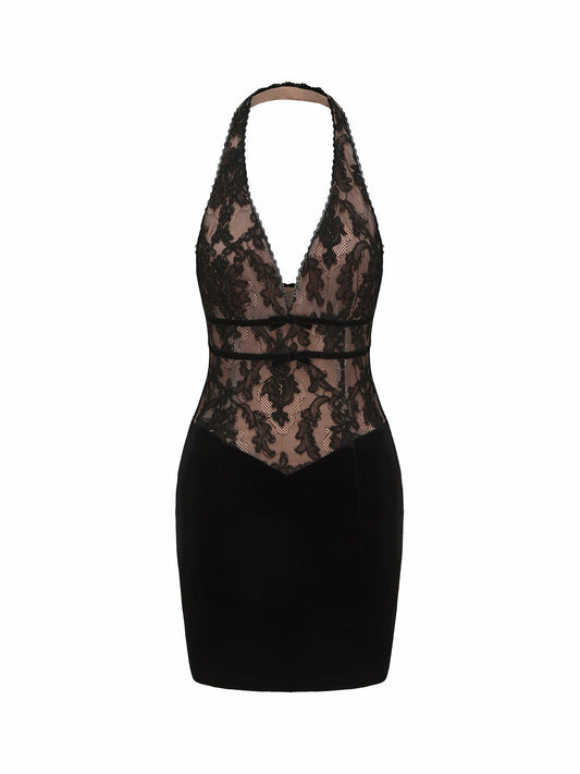 Nana Jacqueline Christi Velvet Dress: Black Mini Dress for Cocktail Party Black