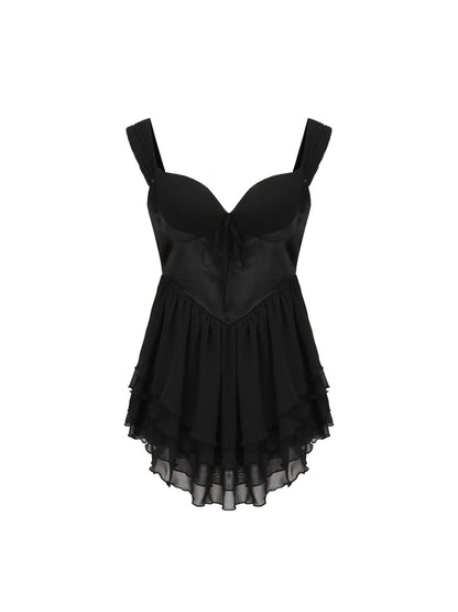Nana Jacqueline Sheila Chiffon Dress: Black Mini Dress for Date Night Black