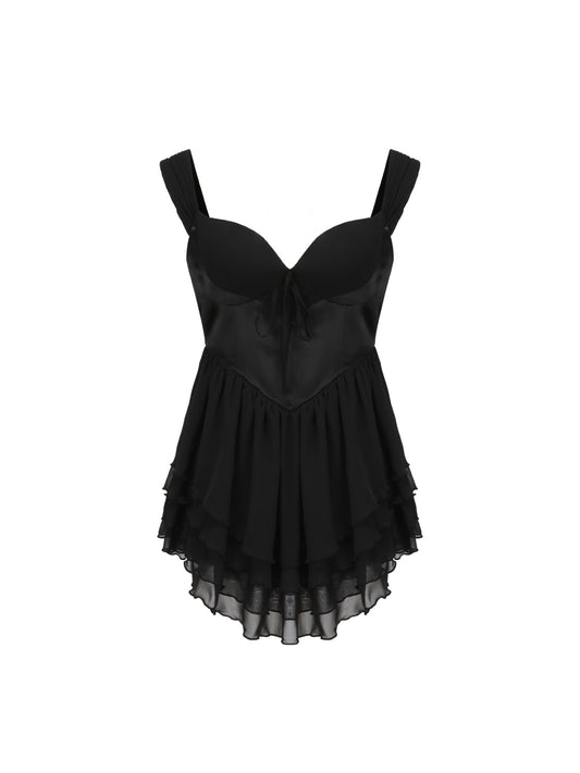 Nana Jacqueline Sheila Chiffon Dress: Black Mini Dress for Date Night Black