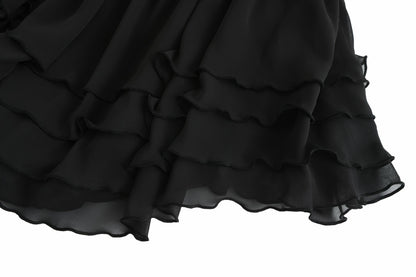 Nana Jacqueline Sheila Chiffon Dress: Black Mini Dress for Date Night Black