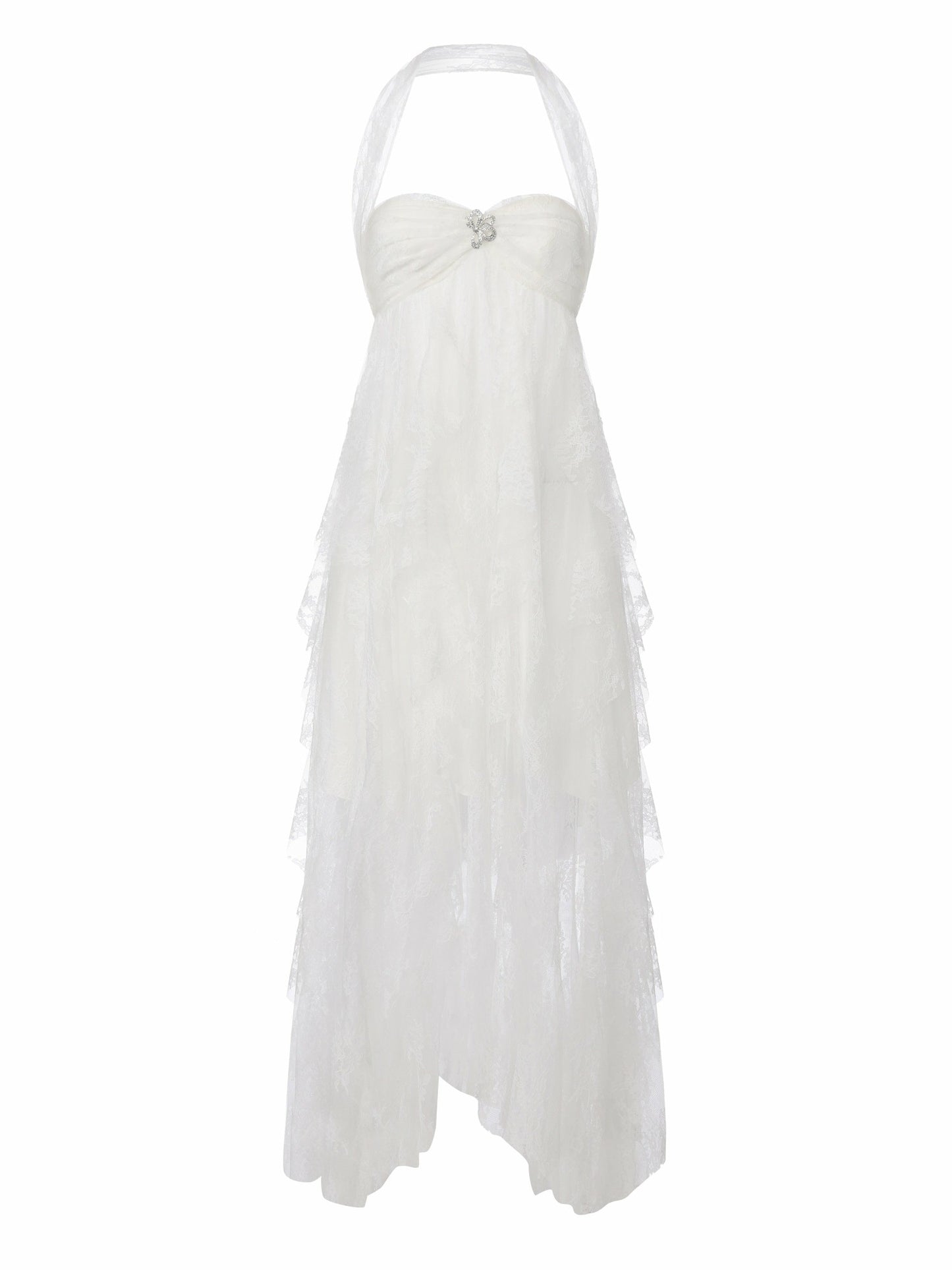Nana Jacqueline Aurora Halter Lace White Dress White