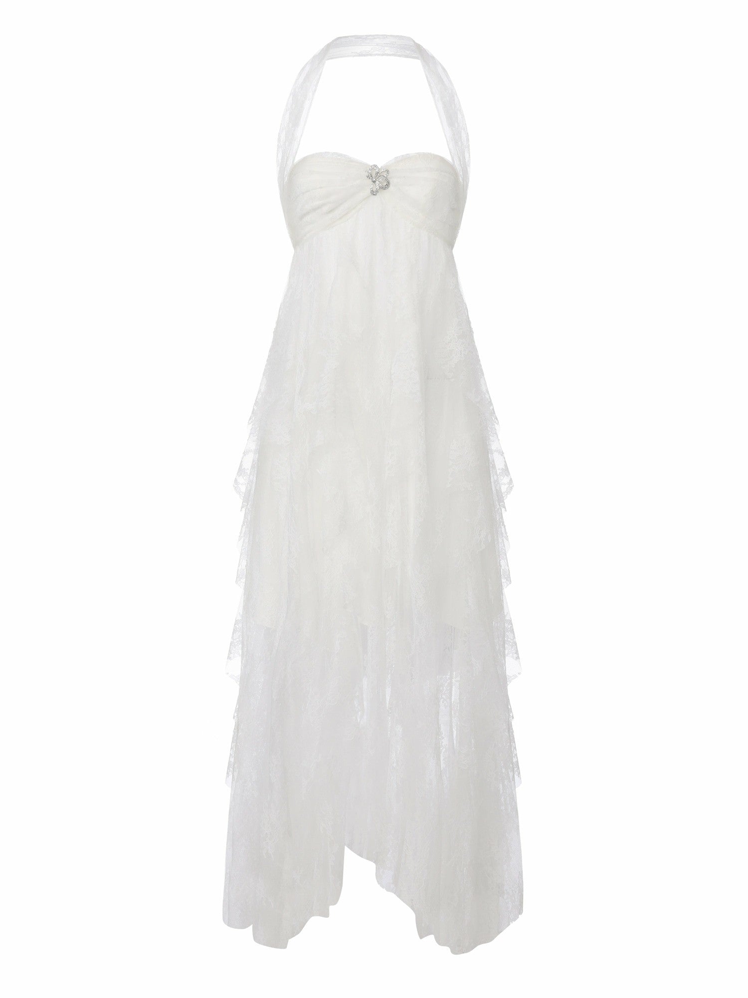 Nana Jacqueline Aurora Halter Lace White Dress White