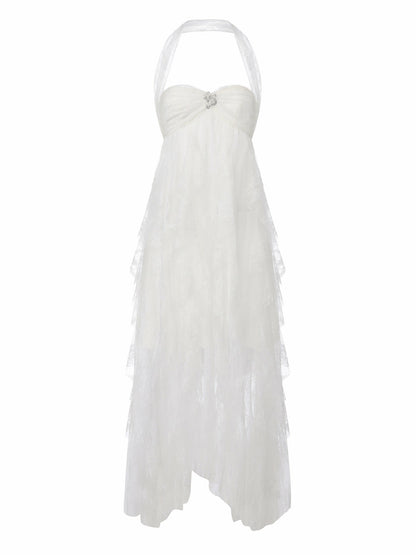 Nana Jacqueline Aurora Halter Lace White Dress White