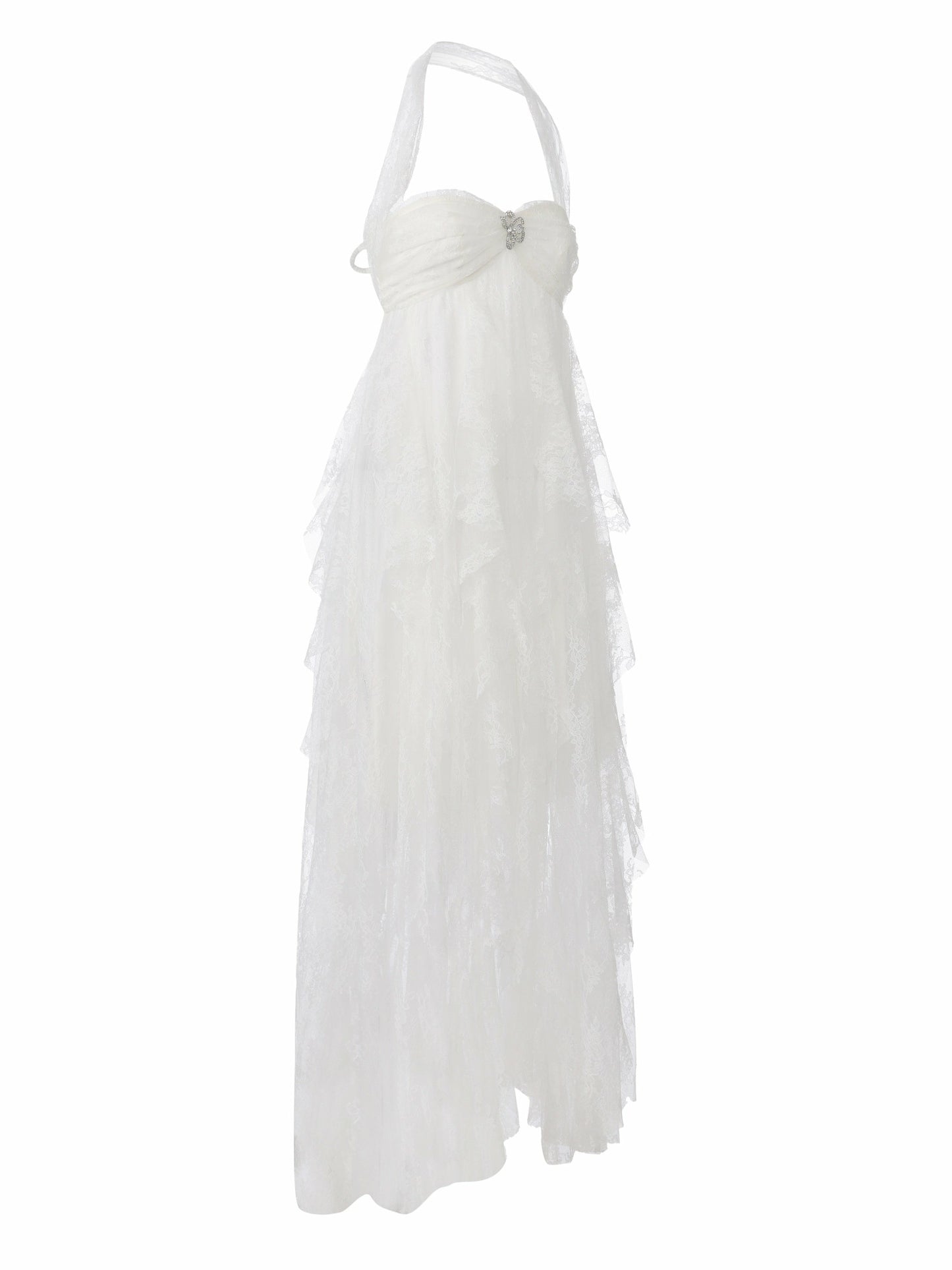 Nana Jacqueline Aurora Halter Lace White Dress White