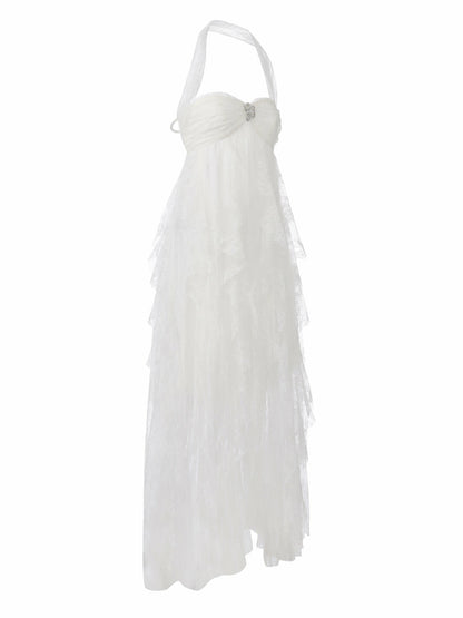 Nana Jacqueline Aurora Halter Lace White Dress White