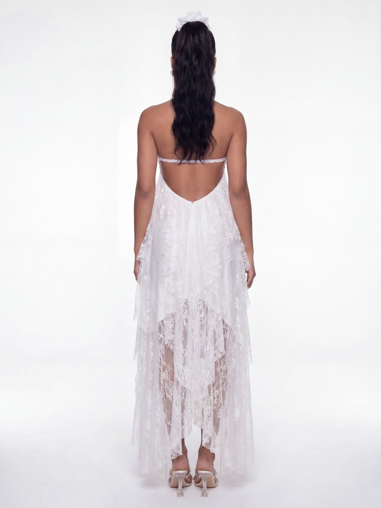 Nana Jacqueline Aurora Halter Lace White Dress White